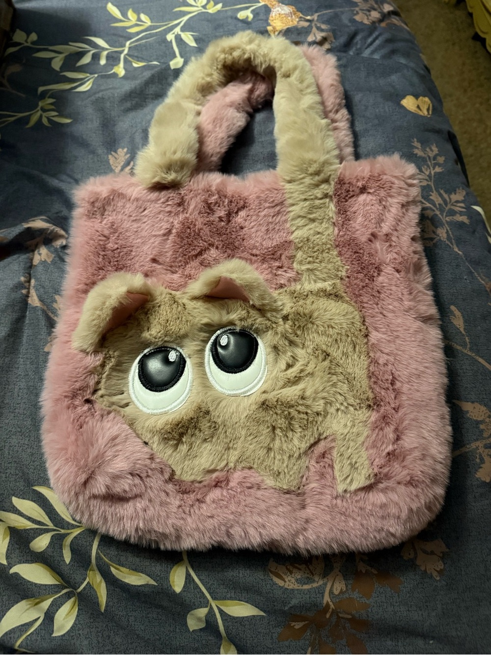 Plush cat  Tote Bag - Pink and Beige Faux Fur